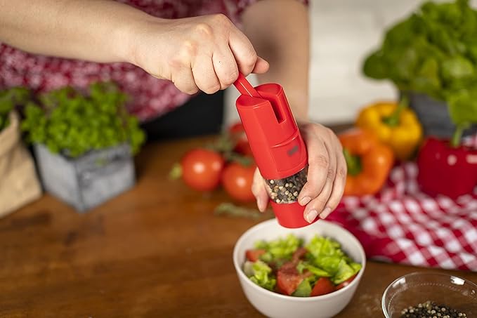 Kuhn Rikon Adjustable Ratchet Grinder with Ceramic Mechanism for Salt, Pepper and Spices, 8.5 x 2.25 inches, Red