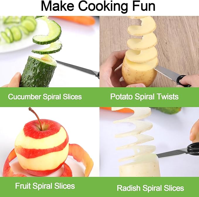 2pcs Spiral Cutter Knives, Stainless Steel Plastic Vegetable Spiralizer Slicer Cutter Manual Spiral Screw Slicer Practical Kitchen Accessories for Potatoes Cucumbers Carrots Fruits