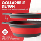 Gevoli Strainer with Self-Draining Base (5QT) Over-Sink Collapsible Kitchen Colander Set with Side-drain Base for Pasta Vegetables and Fruit, XL Large Capacity, Dishwasher Safe (5-Quart) Red/Gray