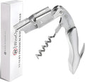WineOp Professional Wine Opener Luxury Double Hinged Waiter's Corkscrew Wine Bottle Key - Cork screwer for Servers, Bartenders, Sommelier and Home Use | All-In-One Stainless Steel (Silver Handle)