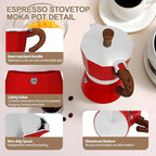 Aluminum 3 Cup 150ml Moka Pot Express Coffee Maker Stovetop Espresso Colorful Coffeemaker Italian Classic Style Brewing Greca Cafe Mocha Machine for Cafeteras Lover Camping Travel and Home Use 5oz