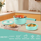 Dezin Hot Pot Electric, 2L Non-Stick Sauté Pan, Rapid Noodles Cooker, Mini Portable Pot for Steak, Egg, Fried Rice, Ramen, Oatmeal, Soup with Power Adjustment & Spatula, College Dorm Room Essential