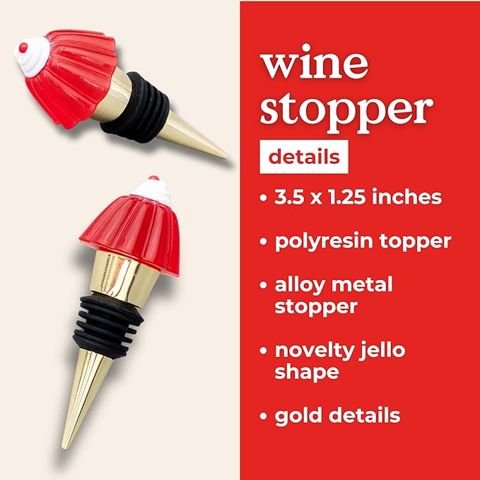 ban.do Cute Wine Stopper, Novelty Bottle Cork for Wine or Champagne, Metal Wine Plug, Bar Tool and Home Decor (Jelly Dessert)