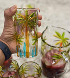 Tropical Summer Drinking Glasses 4 Tall Coconut Tree Design Pool Party Caribbean Beach Theme Colorful Tiki Bar Margarita Mix Drink Mojito Martini Pool Party Cup Palm Trees Engraved Whiskey Sour Glass