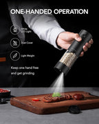 FORLIM Electric Salt and Pepper Grinder Set, USB Rechargeable, Automatic Salt Pepper Mill Grinder with Dust Cover, One-Button Control, Adjustable Coarseness, Warm LED Light (2 Packs, Black)