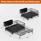 Laveshop Dish Drying Rack - Expandable Rack, Large Capacity Dish Drainer for Kitchen Counter, Rust-Proof with Utensil Holder, Black