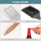 4PCS Grilling Accessories, Heavy Duty BBQ Grilling Tools Set, Outdoor Grill Set with Stainless Steel Spatula Fork Brush Tongs with Anti-Scald Rosewood Handle, Barbecue Utensils Men Present