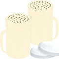 CUSINIUM 14oz Beige Stainless Steel Salt Pepper Dredge Shakers - With Plastic Cap - With Handle - Pack of 2