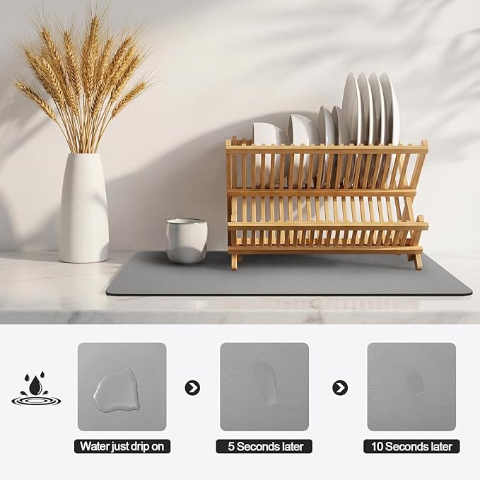 Ecotrim - Dish Drying Mat for Kitchen Counter | Coffee Bar Mat for Countertops | Heat Resistant Drainer Mat with Non-slip Rubber Backed | Hide Stain Kitchen Absorbent Draining Mat | Grey 18"x24"