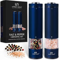 Electric Salt and Pepper Grinder Set - Battery Operated Stainless Steel Mill with Light (2 Mills) - Automatic One Handed Operation - Electronic Adjustable Shakers - Ceramic Grinders Blue