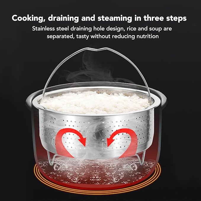 Steamer Basket for, Non Stick Vegetable Steamer Basket with Handle, Stainless Steel Steamer Basket Insert for Pots, Sugar Removal Rice Cooker Insert (13.8cm)