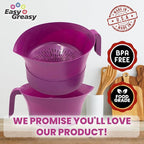 3-Piece Colander Grease Strainer Set – Purple Grease Separator with Handle, Container & Lid – Strains Bacon, Pasta, Ground Beef – BPA-Free Kitchen Gadget