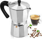 Aluminum 9 Cup 450ml Moka Pot Express Coffee Maker Stovetop Espresso Percolator Coffeemaker Italian Classic Style Brewing Greca Cafe Mocha Machine for Cafeteras Lover Camping Travel and Home Use 15oz