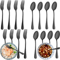 24 Pcs Black Forks and Spoons Silverware Set, Food Grade Stainless Steel Flatware Cutlery Set for Kitchen and Restaurant, 12 Dinner Fork(8") and 12 Teaspoon(6.7"), Mirror Polished, Dishwasher Safe