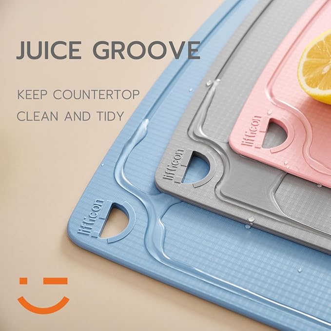 Liflicon Thick Silicone Cutting Boards for Kitchen Silicone Chopping Boards/Mats Set of 2 Extra Large14.6''x10.43'', Mini 9.1”x7.1” Non-slip Deep Drip Juice Groove, Dishwasher Safe-Soft Pink