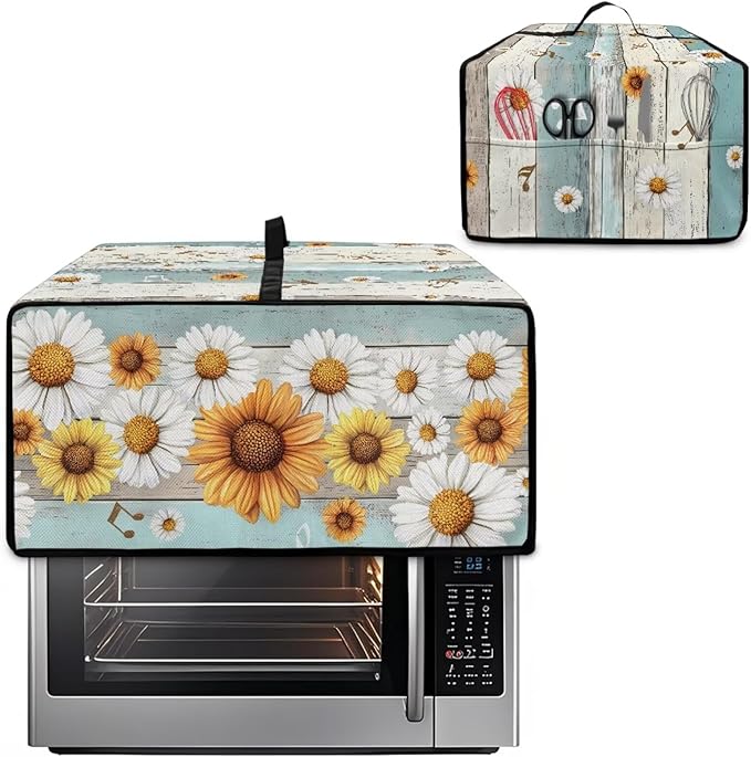 Wooden Board Daisy Print Toaster Oven Dust-proof Cover for Kitchen Small Appliance Fingerprint Protection Decorative Countertop Oven Protector (Large-18.5 * 22.5 * 12.99 inches)