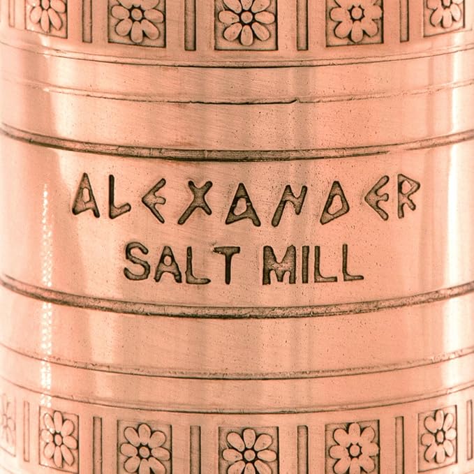Alexander Home The Original Greek Salt Mill 9 Inch Tall | European Salt Mill Grinder with Crank Handle | Manual Salt Grinder | Salt Refillable - Copper