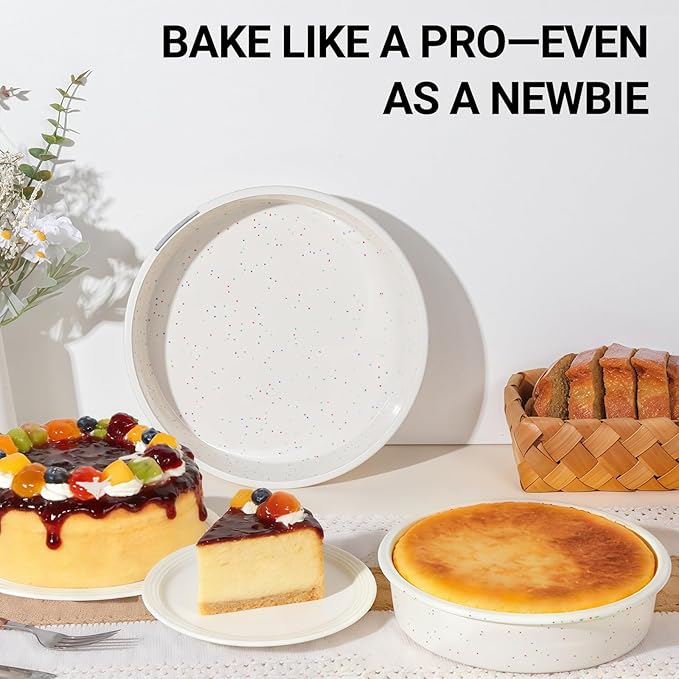 SJ 8 Inch Silicone Round Cake Pan with Metal Reinforced Frame Set of 2, Nonstick Silicone Cake Mold for Baking Suitable for Making Layers, Cheese & Chocolate Cakes