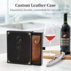 Sleek Waiter’s Corkscrew by ELMWAY - Stainless Steel Manual Wine Opener with Foil Cutter & Beer Bottle Opener, Durable Wine Key with Genuine Leather Case & Gift Box for Wine Lover