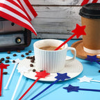 Jansun 100 Pcs 4th of July Patriotic Cocktail Stirrers, Red White and Blue Drink Stirrers Reusable Coffee Stirrers Plastic Swizzle Sticks Stir Sticks for Fourth of July Independence Day Party Supplies