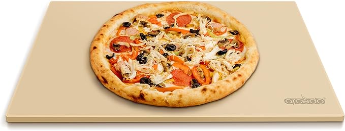 Arcedo Pizza Stone for Grill 20 x 13.5 Inch, Rectangular Large Baking Stone for Bread Thermal Shock Resistant BBQ Grilling Pizza Pan Cordierite Oven Cooking Pan With PE Scraper