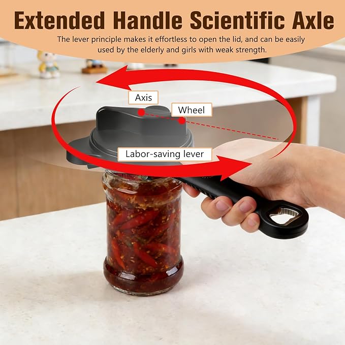 4 in 1 Multi-Purpose Jar Opener,Adjustable Stainless Steel Jar Opener,Multi-Functional Retractable Jar & Bottle Openers,Multi Size Lid Tool for Jars Cans Wine Bottles,Home Kitchen Helper(Black)