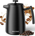 Secura 50oz French Press Coffee Maker – 304 Stainless Steel, Insulated Coffee Press with Extra Filter, Black