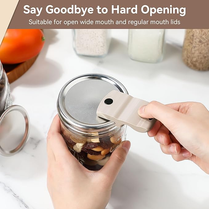 2 Pack Canning Jar Opener with Magnets, Mason Jar Opener For Canning Lids, Regular and Wide Mouth Lids, Powerful Magnet for Easy Refrigerator Storage, Releases Vacuum Seal– Patent Pending(Beige)