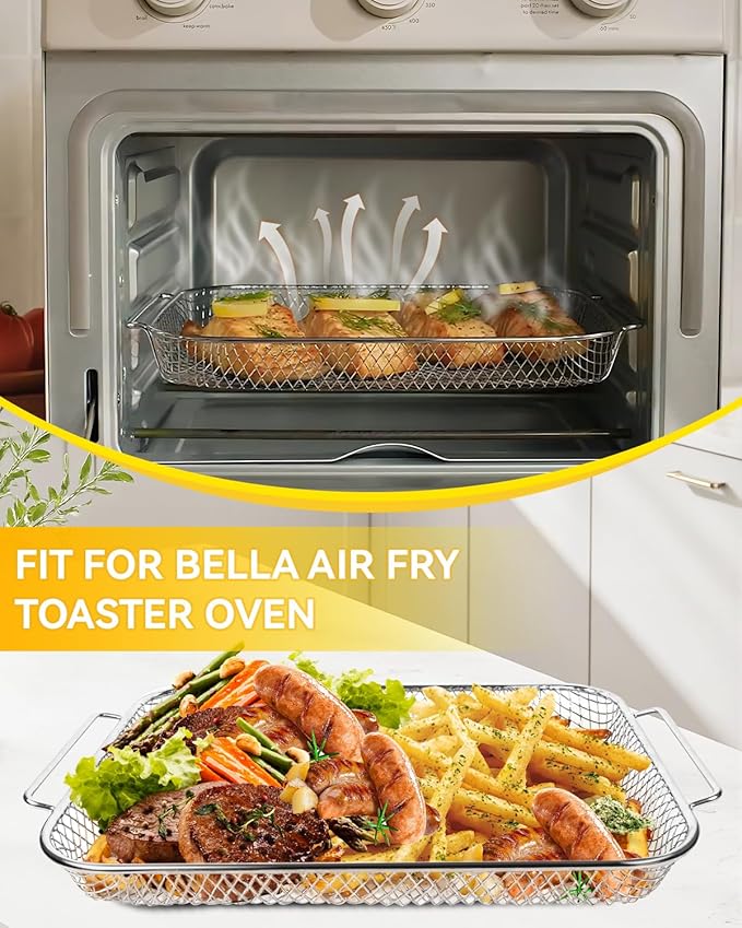 Air Fryer Mesh Basket 1-Piece Compatible with bella Air Fry Toaster Oven, Stainless Steel Baking Tray Original Replacement Accessory Assist with 7 Cooking Options