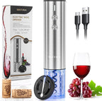 Secura Stainless Steel Electric Wine Opener, Rechargeable Automatic Home Wine Bottle Opener with Foil Cutter & Charging Cable, Reusable Corkscrew Wine Opener Electric for Wine Lovers, Silver