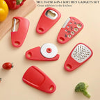 Kitchen Gadgets Set 6 Pieces, Space Saving Cooking Tools Kitchen Accessories-Garlic/Ginger Grinder, Cheese Grater, Vegetable/Fruit Peeler, Pizza Cutter, Herb Stripper, Bottle Opener, Gadgets Gift Set