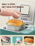 Neretva Bread Maker, 20-IN-1 2LB Bread Machine Dual Heater Bread Maker Machine Automatic with Nonstick Ceramic Pan, 15H Timer & 1H Keep Warm Set, Low Noise, Stainless Steel Breadmaker Recipe-Green