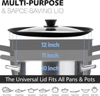 Anaeat Silicone Universal Lid for Pots, Pans and Skillets - Tempered Glass Covered with Heat Resistant Silicone Rim Fits 10", 11" and 12" Diameter Cookware -Easy to Use Replacement Frying Pan Cover