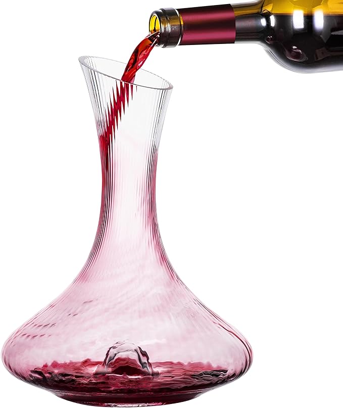 Wine Decanter with Aerator - 750ml Lead-Free Crystal Glass Red Wine Carafe, Hand Blown Vertical Stripe Design & Ergonomic Grip, Elegant Home Bar Decor for Wine Lovers, Wine Accessories (Gift Ready)