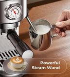 atatix Espresso Machine with Milk Frother, 20 Bar Pressure Espresso Maker, with 44OZ Removable Tank, Compact Stainless Steel Coffee Machine for Home, Office, Latte, Cappuccino, Macchiato, Silver