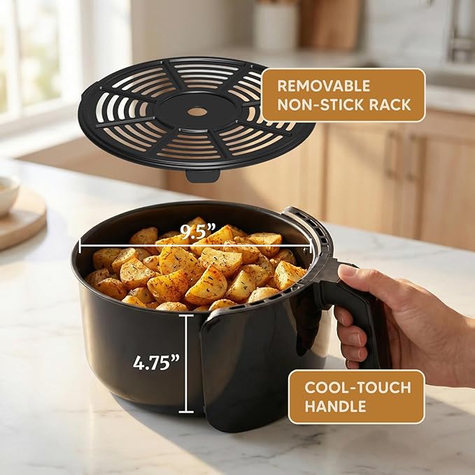 Elite Gourmet EAF5317D Digital 5.3Qt Hot Air Fryer 7 Menu Functions 1350W Oil-Less Healthy Cooker, Timer & Temperature Controls, PFOA/PTFE Free, Black