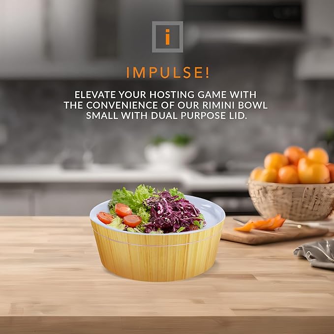 IMPULSE! Rimini Small Bamboo Bowl with Plate Top Lid, Covered Melamine Bowl