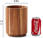 Acacia Wood Utensil Holder for Kitchen Counter, 360° Rotating 7.2" Wooden Cooking Utensil Crock for Countertop, Farmhouse Kitchen Decor