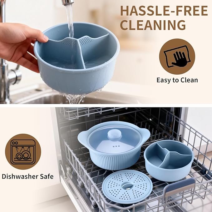 Microwave Vegetable Steamer, Silicone Microwave Cooker Basket for Broccoli, Rice, Eggs & Baby Food, Double Layer Design, Healthy Low Carb Cooking, Dishwasher Safe
