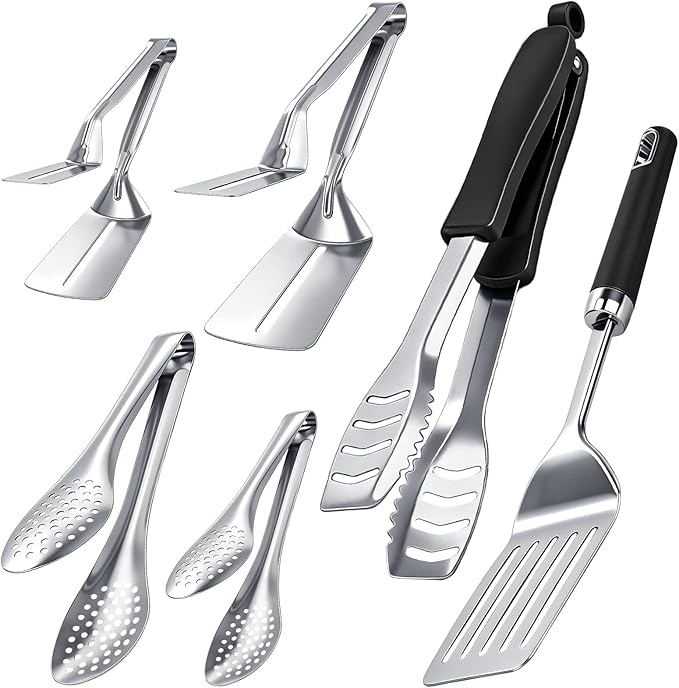 Sliner 6 Pack Grill Spatula and Tongs Set Heavy Duty Grilling Tools - Stainless Steel Spatula & Tongs for Outdoor Camping, Backyard Grilling BBQ Tools with Non-Slip Handle Utensils Gifts for Men