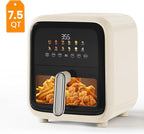 Fullwill Air Fryer with Visible Window, 7.5QT,12-in-1 Multi-Function Air Fry,Roast,Bake, Dehydrate, Fries,Nonstick and Dishwasher-Safe Basket,Family&friends Party,1700W,Creamy White