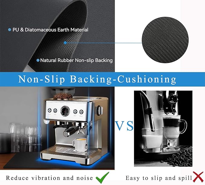Coffee Mat for Countertops,Coffee Bar Accessories Fit Under Coffee Maker Espresso Machine, Absorbent Hide Stain Rubber Mat for Countertop,Dish Drying Mat for Kitchen Counter (Black, 16"x24")