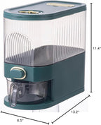 Sooyee 11 Lbs Rice Dispenser, Large Grain Container Storage with Lid Measuring Cylinder Moisture Proof Household Cereal Dispenser Bucket for Kitchen Soybean Corn,Clear and Green