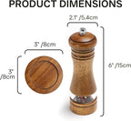 Wood Salt and Pepper Grinder, Salt Grinder and Pepper Mill, Oak Wood Shakers with Adjustable Ceramic Grinders (6″ - 1 Pack with Tray)