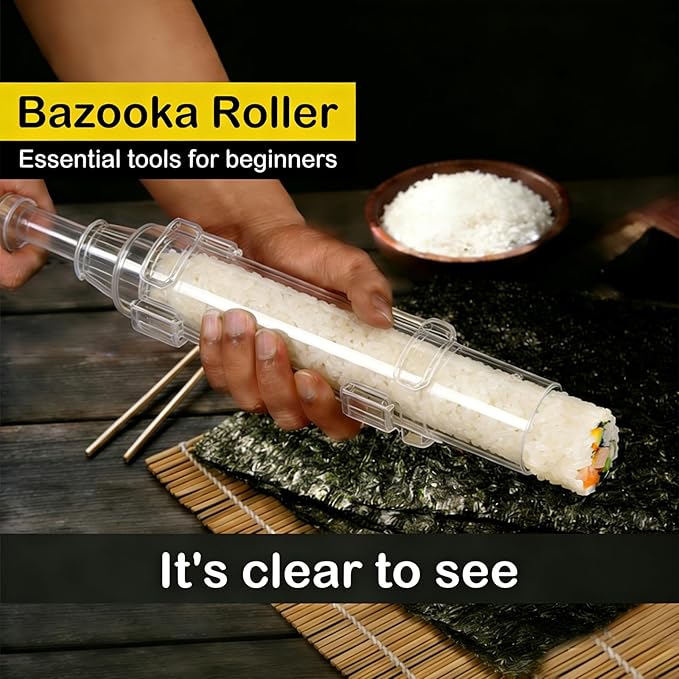 Clear Sushi Bazooka – Easy Sushi Making Kit for Beginners & Professionals | DIY Sushi Maker mold for Perfect Rolls at Home | Fun Japanese Cooking Gadget for Family, Parties & Gift