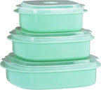 Reston Lloyd Nesting Microwave Containers, Set of 3, Adjustable Steam Vents, Airtight, Meal Prep, Durable BPA-Free Plastic- Freezer & Dishwasher Safe, Cookware & Food Storage, Anyday Cookware, Seafoam