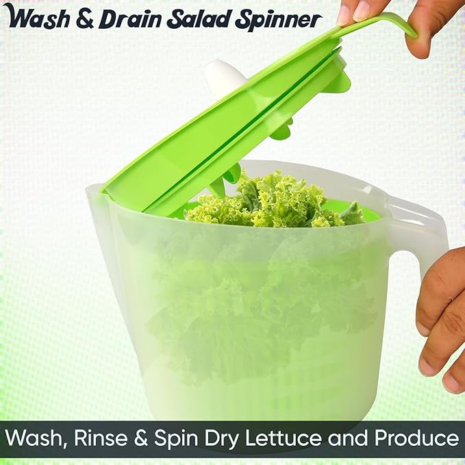 Home-X Salad Spinner with Pouring Spout – Lettuce Spinner and Vegetable Washer with Removable Strainer Basket – BPA-Free Salad Strainer for Drying Fresh Greens, Spinach, and Veggies