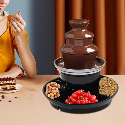 1lb Chocolate Fountain Machine, 3-Tier Stainless Steel Electric Fondue Fountain with Fruit Plate & 6 Forks, for Parties Weddings Events, 120V 40W, US Plug (Black)