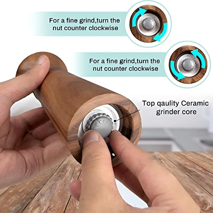 Wooden Salt and Pepper Grinder Set, Pepper Grinder Pepper Mill with Adjustable Coarseness,Acacia Wood Pepper Grinder Manual, Salt and Pepper shakers Tableware Gifts
