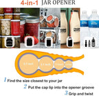 Jar Opener, Bloss Non Slip Jar Bottle Opener Jar Gripper for Weak Hands, Seniors With Arthritis and Children, 4 in 1 Multi-Function Colorful Can Opener Get Lids Off Easily, Orange